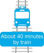 About 40 minutes by train