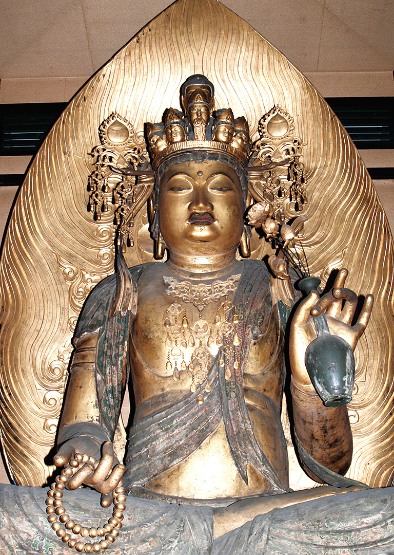 Statue principale de bodhisattva en bois à onze têtes 