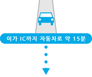 이가 IC까지 자동차로 약 15분