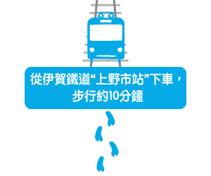 從伊賀鐵道“上野市站”下車，步行約10分鐘